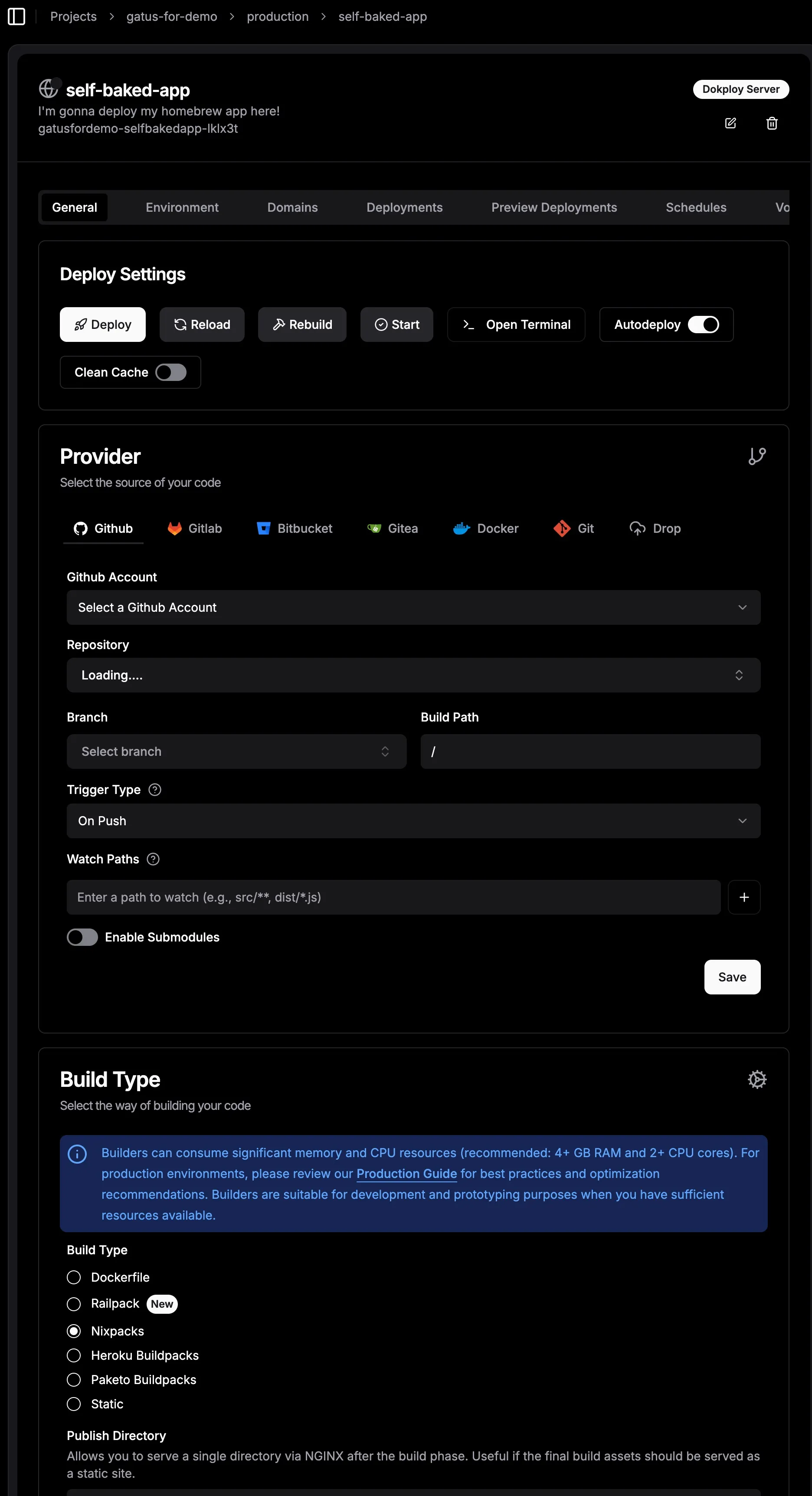 If you don't care about optimization, just hook your app's repository on this screen and it will automagically deploy the app for you. Read on to see the better approach.